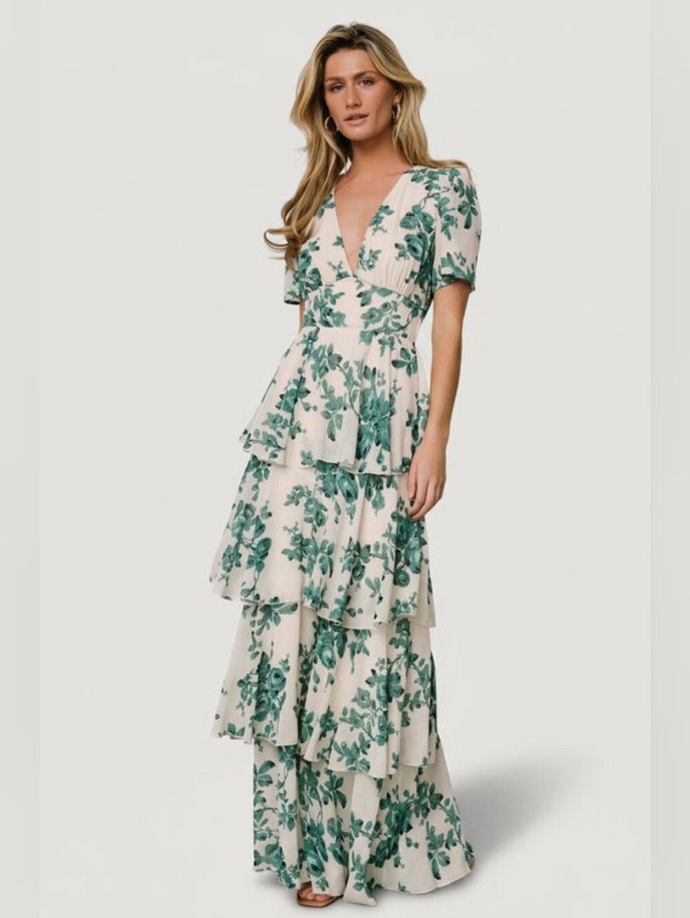Baltic Born | NWT Montaigne Ruffle Green Floral Maxi Dress Size Large